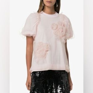 Simone Rocha Floral Embellished Tulle T-Shirt, Pink, Size M